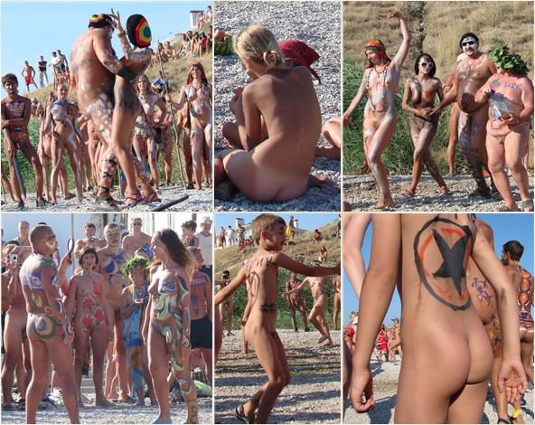 Neptune day dance shot - family naturism premium photo